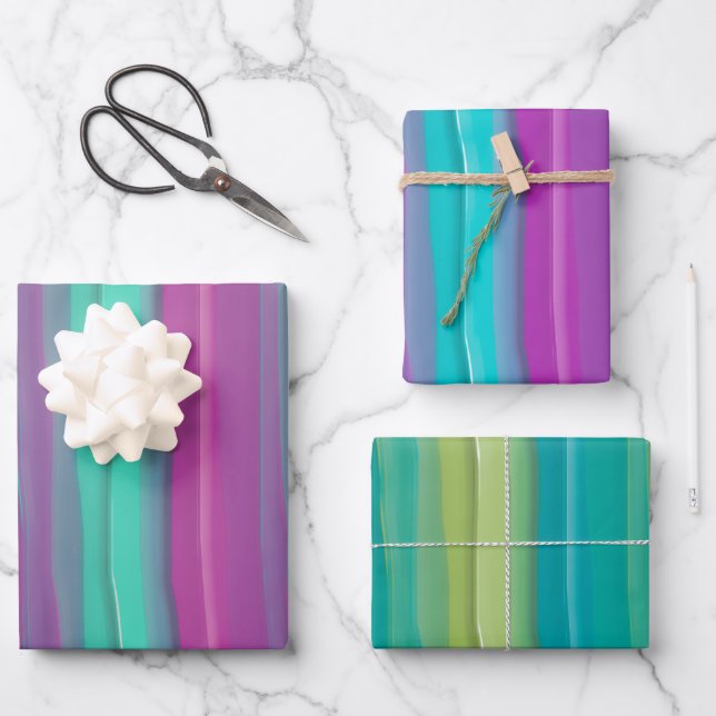 Feuille De Papier Cadeau Rayures d'aquarelle Abstraites modernes (Recto)