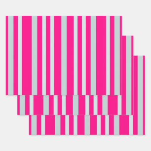 Feuille De Papier Cadeau Rayures de ligne verte grise sur Pretty In Pink