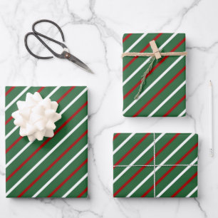 Feuille De Papier Cadeau Rayures de Noël Vert Rouge Blanc