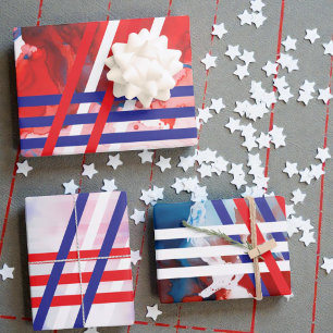 Feuille De Papier Cadeau Rayures diagonales rouges blanches et bleues color