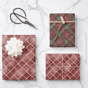 Feuille De Papier Cadeau Rayures écossaises rouges et vertes de Noël