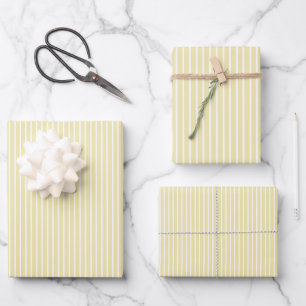 Feuille De Papier Cadeau Rayures Élégantes Blanc - Jaune Beurre