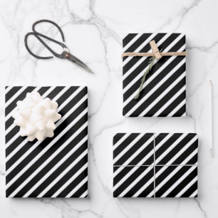 Feuille De Papier Cadeau Rayures élégantes noir et blanc