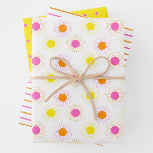 Feuille De Papier Cadeau Rayures et points de soleil de néon brillant