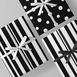 Feuille De Papier Cadeau Rayures et pois noirs et blancs sophistiqués