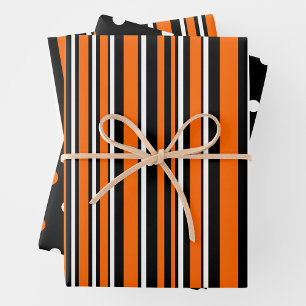Feuille De Papier Cadeau Rayures et pois tendance orange, noir et blanc