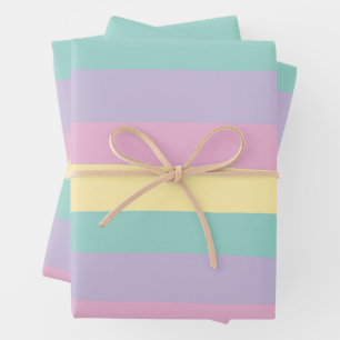 Feuille De Papier Cadeau Rayures irrégulières - Rose pastel, Jaune, Violet