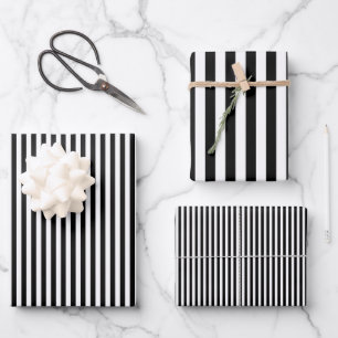 Feuille De Papier Cadeau Rayures noires et blanches
