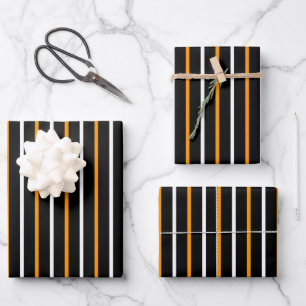 Feuille De Papier Cadeau Rayures noires et orange élégantes