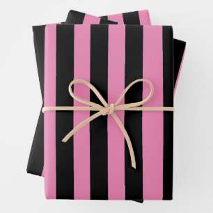 Feuille De Papier Cadeau Rayures noires et roses