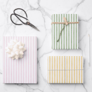 Feuille De Papier Cadeau Rayures rose vert jaune Anniversaire