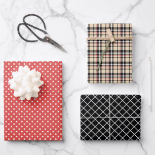 Feuille De Papier Cadeau Rayures Vichy Classiques Points Noirs Blancs
