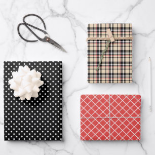 Feuille De Papier Cadeau Rayures Vichy Classiques Points Noirs Blancs