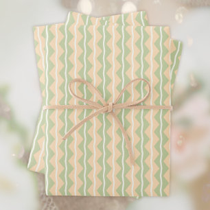 Feuille De Papier Cadeau Rayures Zigzag Chevron - Orange, Vert et Ivoire pâ