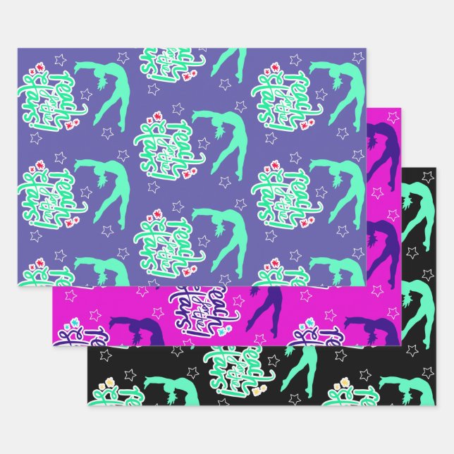 Feuille De Papier Cadeau Reach for the Stars Gymnastique Tumbling (Lot)