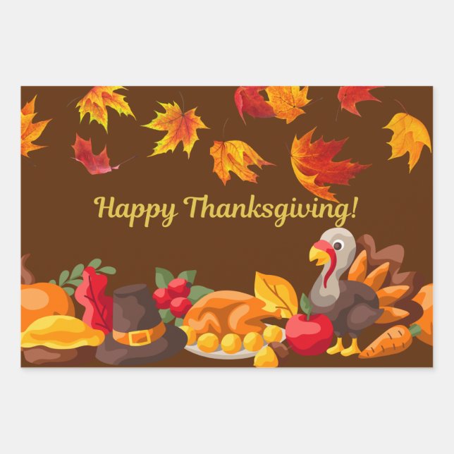 Feuille De Papier Cadeau Récolte de bons thanksgivings - Turquie et légumes (Devant)
