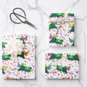 Feuille De Papier Cadeau Recyclage Motif de la fête des camions à ordures