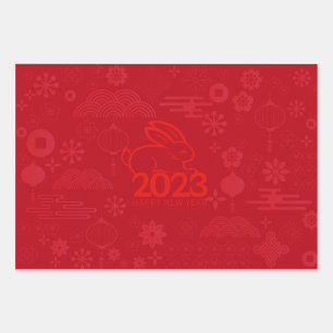 Feuille De Papier Cadeau Red 2023 Lunar Nouvel An Rabbit
