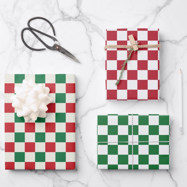 Feuille De Papier Cadeau Red and Green Retro Check (Recto)