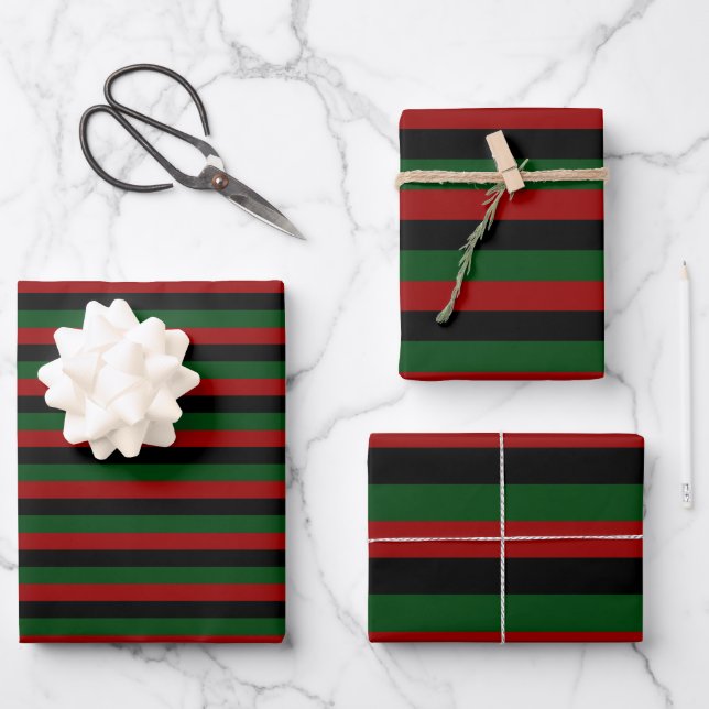 Feuille De Papier Cadeau Red Black Green Stripes Pan African Happy Kwanzaa (Recto)
