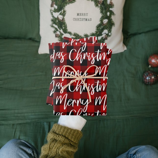 Feuille De Papier Cadeau Red Buffalo Plaid & Joyeux Noël (Créateur téléchargé)