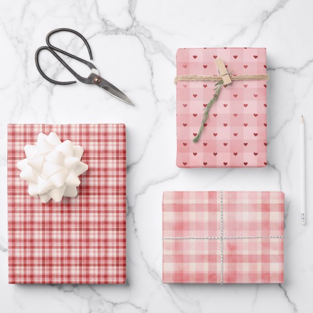 Feuille De Papier Cadeau Red Flannel Plaid Valentine's Day (Recto)