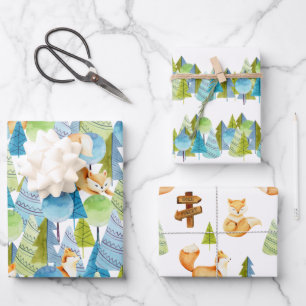 Feuille De Papier Cadeau Red Fox Woodland Motif de la faune