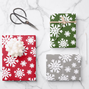 Feuille De Papier Cadeau Red Green Silver Grey Flammes de neige Noël