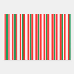 Feuille De Papier Cadeau Red Green White Stripes et Gold Stars