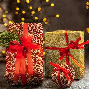 Feuille De Papier Cadeau Red Maroon & Gold Swils Motif Boho Noël