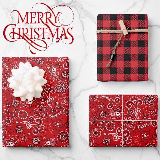 Feuille De Papier Cadeau Red Paisley & Buffalo Plaid 3 Vibrant haute qualit (Créateur téléchargé)