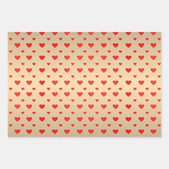 Feuille De Papier Cadeau Red Pink Purple Hearts Golden Foil Saint-Valentin (Devant)