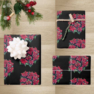 Feuille De Papier Cadeau Red Poinsettia Christmas Flower On Black