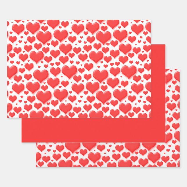 Feuille De Papier Cadeau Red Valentine Hearts Motif flottant (Lot)