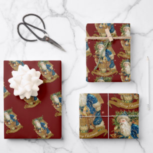 Feuille De Papier Cadeau Red Vintage Santa Claus Deer Noël classique