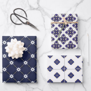 Feuille De Papier Cadeau Regal bleu tendance et Gold Luxury