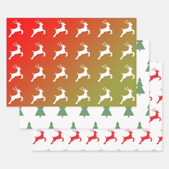 Feuille De Papier Cadeau Reindeer And Trees Christmas Pattern Gift Wrapping (Lot)