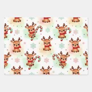 Feuille De Papier Cadeau Reindeer Wrapping Paper Flat Sheet Set of 3