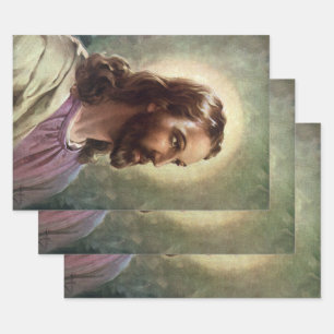 Feuille De Papier Cadeau Religieux vintage, Portrait Jésus Christ avec Halo