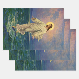 Feuille De Papier Cadeau Religion vintage, Jésus Christ marche sur l'eau