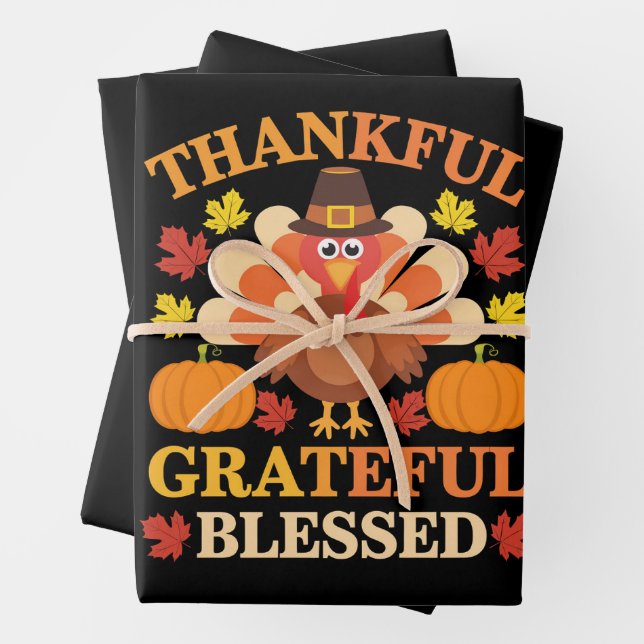 Feuille De Papier Cadeau Remerciements à la Turquie béni Thanksgiving (En situation)
