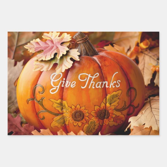 Feuille De Papier Cadeau Remerciements Beau Citrouille de Thanksgiving (Devant)