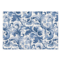 Renaissance bleue et blanche Acanthus Damask