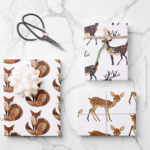Feuille De Papier Cadeau Renard à la crème orange Brown et cerf