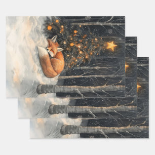 Feuille De Papier Cadeau Renard couché Whimsical Rustique Découpage de Noël