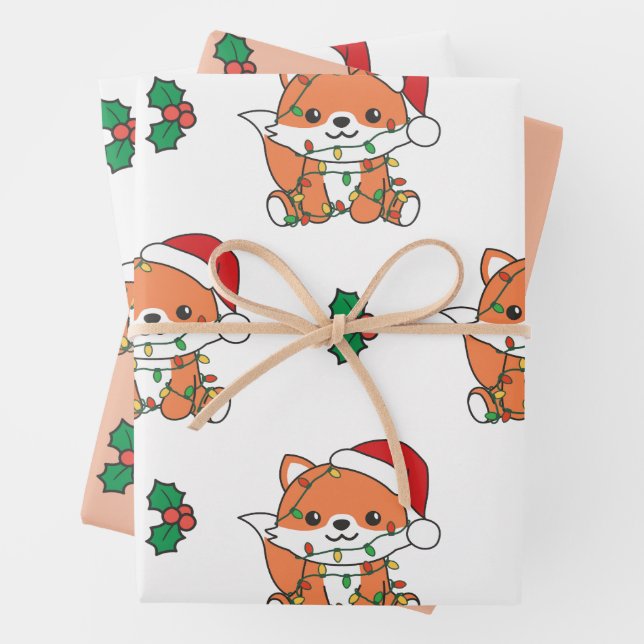 Feuille De Papier Cadeau Renard Noël Hiver Animaux Fêtes Renards (En situation)
