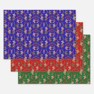 Feuille De Papier Cadeau Rennes de couleur assorties de cloches et de couro