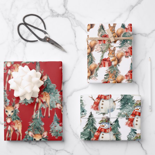 Feuille De Papier Cadeau Rennes, Snowmen, Equipes pour Noël (Recto)