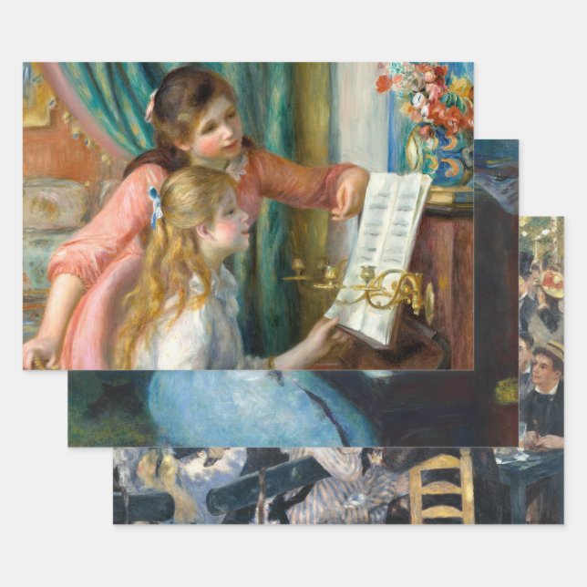 Feuille De Papier Cadeau Renoir Girls at the Piano Impressionism Painting (Lot)