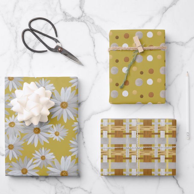Feuille De Papier Cadeau répétition à motif de marguerite (Recto)